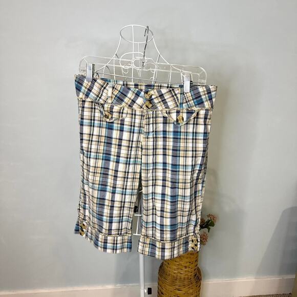 vintage y2k ultra low rise plaid shorts with cute button details - Picture 1 of 6
